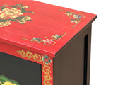 Tibetan Oriental Black Red Foo Dogs Lions End Table Nightstand ws4620S