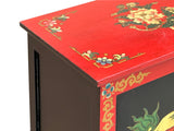 Tibetan Oriental Black Red Foo Dogs Lions End Table Nightstand ws4620S