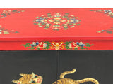 Tibetan Oriental Black Red Tigers Graphic End Table Nightstand ws4627S