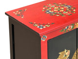 Tibetan Oriental Black Red Tigers Graphic End Table Nightstand ws4627S