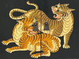 Tibetan Oriental Black Red Tigers Graphic End Table Nightstand ws4626S
