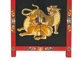 Tibetan Oriental Black Red Tigers Graphic End Table Nightstand ws4626S