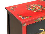 Tibetan Oriental Black Red Tigers Graphic End Table Nightstand ws4626S