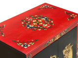 Tibetan Oriental Black Red Tigers Graphic End Table Nightstand ws4626S