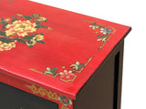 Tibetan Oriental Black Red Foo Dogs Lions End Table Nightstand ws4631S