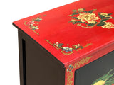 Tibetan Oriental Black Red Foo Dogs Lions End Table Nightstand ws4631S