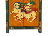 Tibetan Oriental Green Orange Foo Dogs Lions End Table Nightstand ws4632S