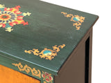 Tibetan Oriental Green Orange Foo Dogs Lions End Table Nightstand ws4632S