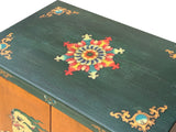Tibetan Oriental Green Orange Foo Dogs Lions End Table Nightstand ws4632S