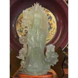 Light Green Color Stone Chinese Lotus Guan Yin Bodhisattva Statue ws4303S