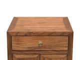 Natural Wood Brown Stain Moon Face 2 Doors End Table Nightstand ws4635S
