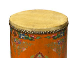 Chinese Tibetan Style Drum Shape Orange Jewel Tower Floral Side Table ws4651S