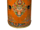Chinese Tibetan Style Drum Shape Orange Jewel Tower Floral Side Table ws4651S