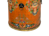 Chinese Tibetan Style Drum Shape Orange Jewel Tower Floral Side Table ws4651S