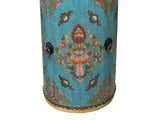 Chinese Tibetan Style Drum Shape Turquoise Jewel Tower Floral Side Table ws4671S
