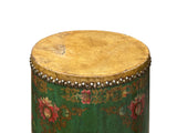 Chinese Tibetan Style Drum Shape Teal Green Jewel Tower Floral Side Table ws4644S