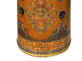 Chinese Tibetan Style Drum Shape Orange Black Jewel Tower Floral Side Table ws4647S