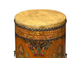 Chinese Tibetan Style Drum Shape Orange Black Jewel Tower Floral Side Table ws4647S