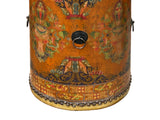 Chinese Tibetan Style Drum Shape Orange Black Jewel Tower Floral Side Table ws4647S