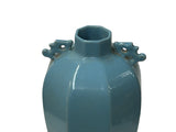 Oriental Octagonal Solid Mid Blue Glaze Ceramic Art Vase Jar ws4657S