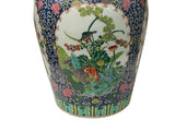 Oriental Famille Rose Blue Flower Birds Graphic Ceramic Art Vase Jar ws4659S