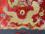 Asian Square Red Golden Dragon Bats Yu Ri Edge Fabric Display Art GB759S