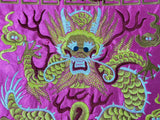 Asian Square Magenta Golden Dragon Bats Blossom Flower Fabric Display Art GB696S