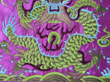 Asian Square Magenta Golden Dragon Bats Blossom Flower Fabric Display Art GB696S