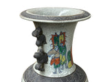 Orient Crackle Gray Warrior Graphic Artistic Pottery Ceramic Vase ws4707S