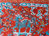 Asian Square Red Golden Kirin Bats Yu Ri Edge Fabric Display Art GB761S
