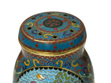 Teal Turquoise Metal Cloisonné Birds Flower Enamel Round Box Jar ws4702S