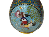 Teal Turquoise Metal Cloisonné Birds Flower Enamel Round Box Jar ws4702S