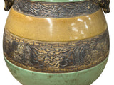 Orient Crackle Green Dragon Motif Ram Heads Artistic Pottery Ceramic Vase ws4706S