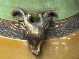 Orient Crackle Green Dragon Motif Ram Heads Artistic Pottery Ceramic Vase ws4706S