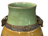 Orient Crackle Green Dragon Motif Ram Heads Artistic Pottery Ceramic Vase ws4706S