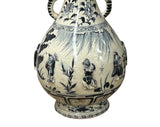 Oriental Cream White Color Blue Eight Immortal Theme Porcelain Vase Art GB134S