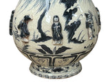 Oriental Cream White Color Blue Eight Immortal Theme Porcelain Vase Art GB134S