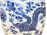9.5" Chinese Blue White Porcelain Double Dragons Round Shape Stand Display Art GB677S