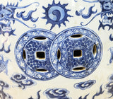 9.5" Chinese Blue White Porcelain Double Dragons Round Shape Stand Display Art GB677S