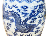 9.5" Chinese Blue White Porcelain Double Dragons Round Shape Stand Display Art GB677S