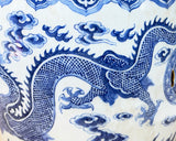 9.5" Chinese Blue White Porcelain Double Dragons Round Shape Stand Display Art GB677S