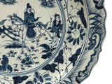 Chinese Blue White People Riding Horse Round Porcelain Display Plate ws4723S