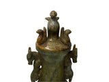 Green Gray Stone Carved Ritual Fengshui Vase Jar Display Art ws4787S