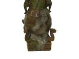 Green Gray Stone Carved Ritual Fengshui Vase Jar Display Art ws4787S