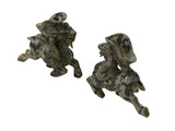 Pair Oriental Stone Carved Ram Wine Cup Holder Shaped Display Figures ws4953S