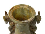 Green Gray Stone Carved Ritual Fengshui Vase Jar Display Art ws4787S