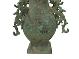 Green Gray Metal Carved Ritual Fengshui Vessel Display Art ws4785S