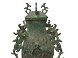 Green Gray Metal Carved Ritual Fengshui Vessel Display Art ws4785S
