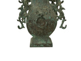 Green Gray Metal Carved Ritual Fengshui Vessel Display Art ws4785S
