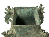 Green Gray Metal Carved Ritual Fengshui Vessel Display Art ws4785S